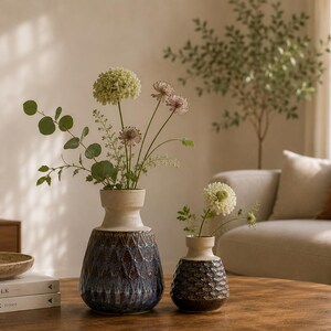 Pair of Einar Johansen Vases for Søholm | Danish 1960s Stoneware | Hand Glazed | 9.1" & 5.5"