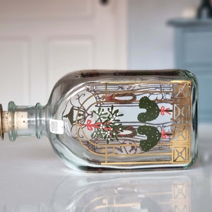 Lovely Holmegaard 1994 Christmas bottle, seasonal liquor decanter, vintage adult advent calendar bottle w Christmas preparations