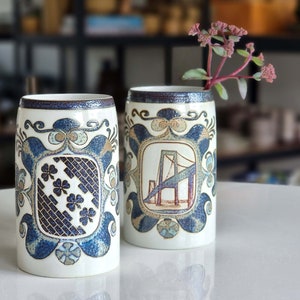 Vintage Nils Thorsson &#39;baca&#39; beer mugs by Royal Copenhagen, midcentury modern stoneware, mcm tableware, Danish collectible