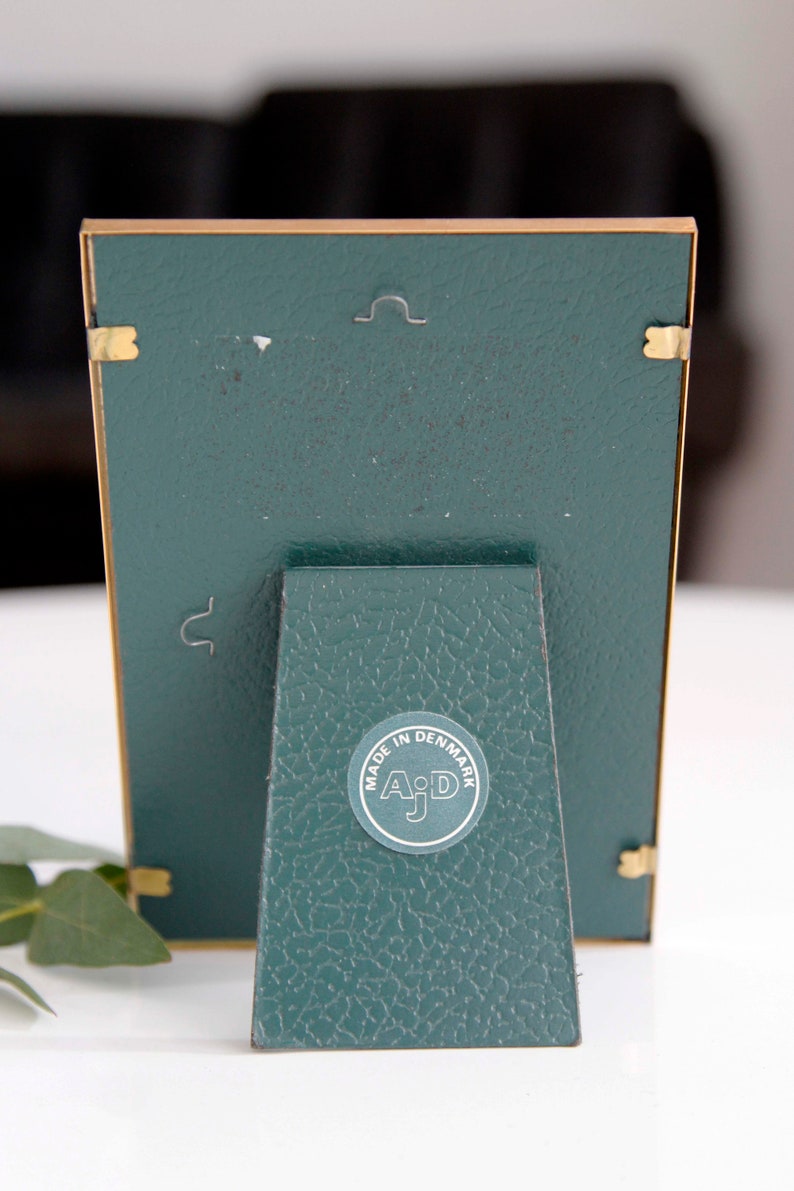 4x6 Mid-sized 50s vintage picture frame made in Denmark 10x15 cm unique desk acessories AJD gold brass photo display