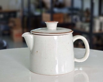 70s vintage teapot by DANSK DESIGN, Danish retro stoneware , Scandinavian midcentury modern tableware, white and brown ceramics