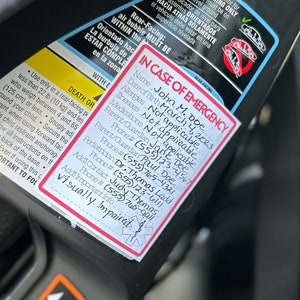 Pack of 3 Vinyl in Case of Emergency Car Seat Sticker Infant and