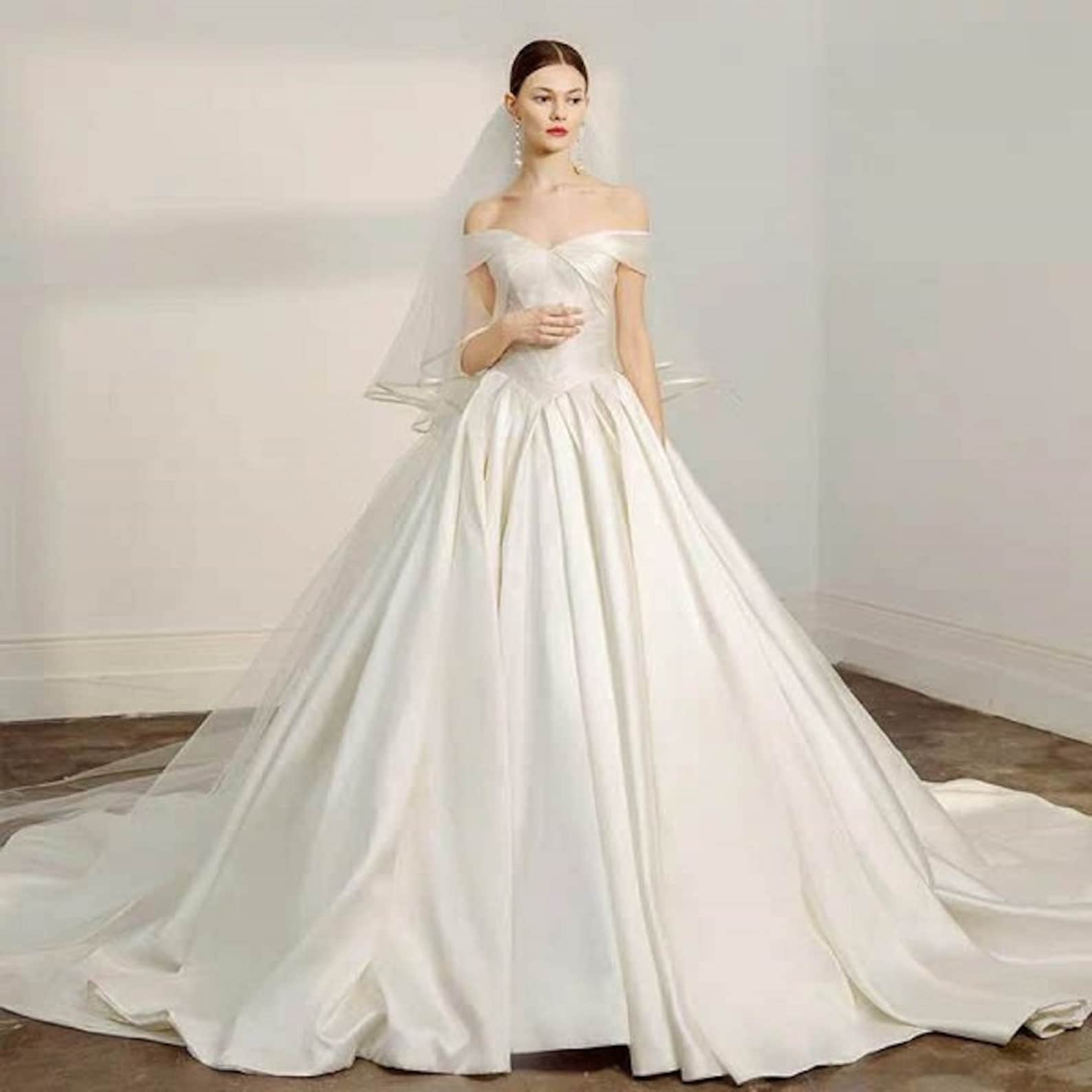 Silk Satin Elegant Custom Wedding Dress Deep-v Neckline - Etsy