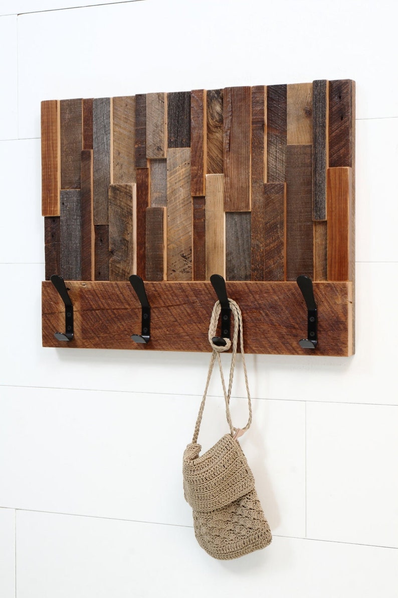 Reclaimed wood art coat rack 24x18x4, coat rack wood, coat hanger, coat rack image 1