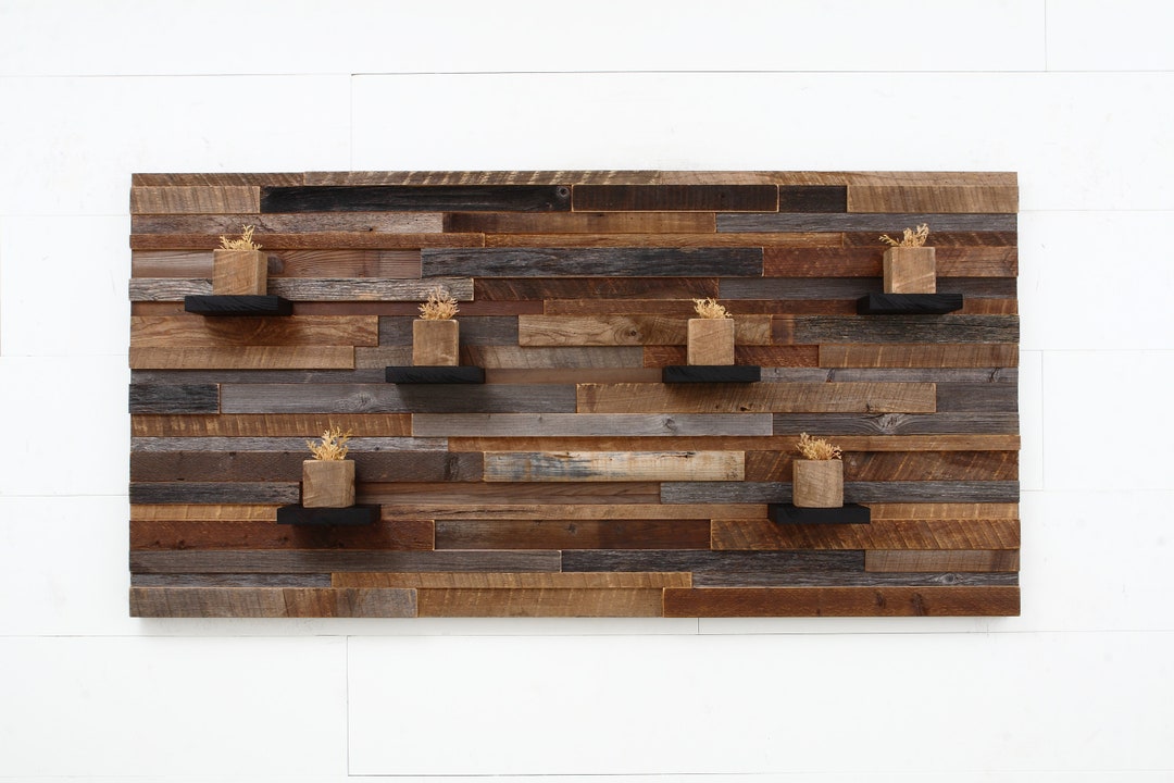 Reclaimed Wood Floating Shelf Artwork, Large Wall Art, Wood Wall Art