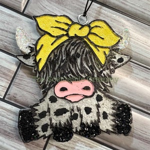 Highland Cow with Polka Dots and Bow Car Freshie Large Air Freshener For Car Aroma Bead Farm