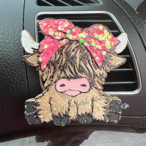 Highland Cow with Bow Vent Clip Car Freshies Set of 2 Air Fresheners For Car Aroma Bead Farm