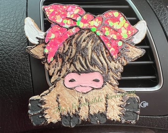 Highland Cow with Bow Vent Clip Car Freshies Set of 2 Air Fresheners For Car Aroma Bead Farm