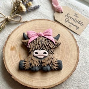Highland Cow with Bow Car Freshie Large Air Freshener For Car Aroma Bead Farm image 2