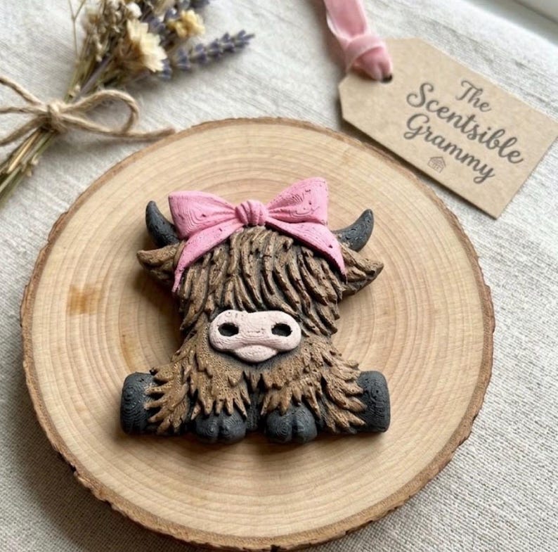Highland Cow with Bow Car Freshie Large Air Freshener For Car Aroma Bead Farm image 2
