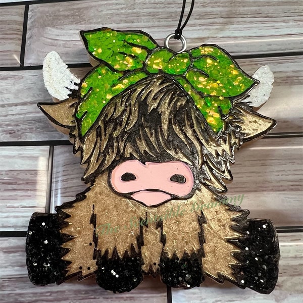 Highland Cow with Bow Car Freshie Large Air Freshener For Car Aroma Bead Farm