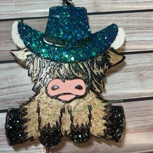 Highland Cow with Hat Car Freshie Large Air Freshener For Car Aroma Bead Farm