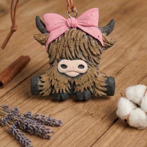 Highland Cow with Bow Car Freshie Large Air Freshener For Car Aroma Bead Farm image 3