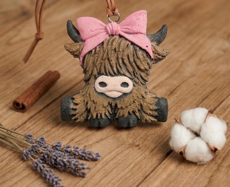 Highland Cow with Bow Car Freshie Large Air Freshener For Car Aroma Bead Farm image 3