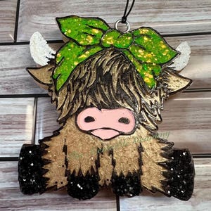 Highland Cow with Bow Car Freshie Large Air Freshener For Car Aroma Bead Farm