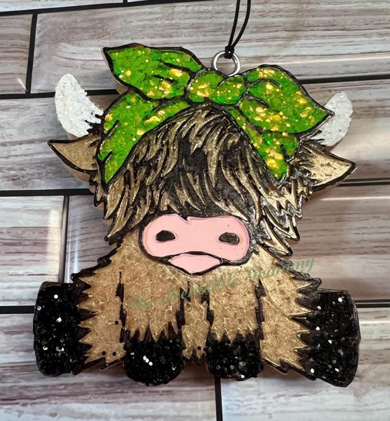 Highland Cow with Bow Car Freshie Large Air Freshener For Car Aroma Bead Farm