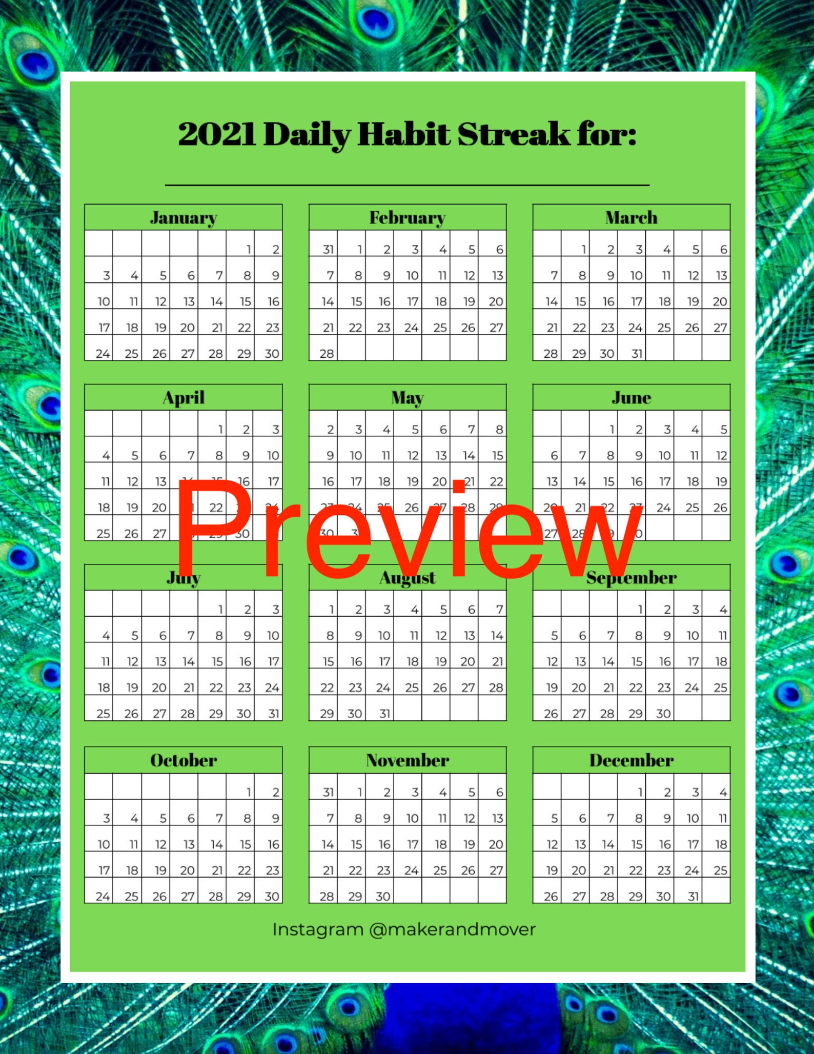 PDF 2021 Daily Habit Streak Calendar Etsy