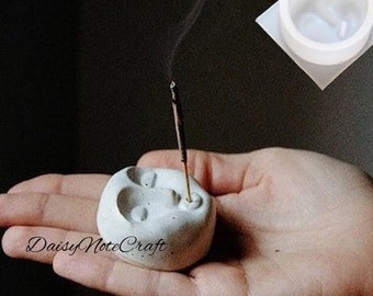 Human Face Concrete incense Holder Molds/Human Face Cement Silicone Mold/ Plaster Holder Silicone Mold/ Incense stick Concrete Mold