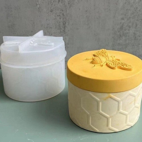 Round Concrete Candle Vessel Molds With Lid Mold Silicone Etsy