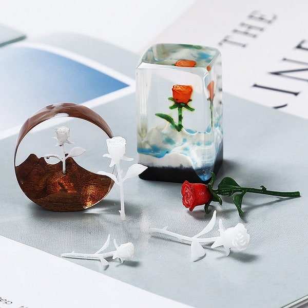 Petite rose en plastique, modèle de rose miniature, matériau de rose pour l'artisanat en résine, charges pour moule en silicone, charges de fleurs en plastique pour l'art de la résine