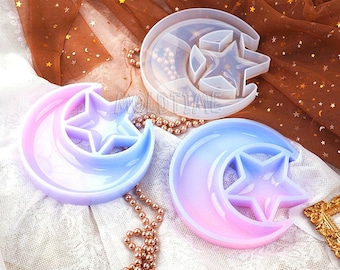 Moon & Star Tray Mold-Crescent Silicone Tray Mold-Star Resin Tray Mold-Ashtray Mold-Jewelry Tray Mold-Epoxy resin plate mold