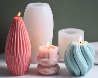 Striped cylindrical candle silicone mold -Scented candle soap silicone mold DIY Handmade Concrete Cement Plaster Home decor Molds