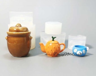 Molde de silicona de tetera en miniatura-Mini molde de resina de taza-mini molde de vajilla-molde de tarro creativo-Mini molde modelo de juego de comida