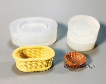 Woven basket silicone mold-mini fruit basket resin mold-Mini Dessert plate mold-miniature tray model mold-food play model mold-bowl mold