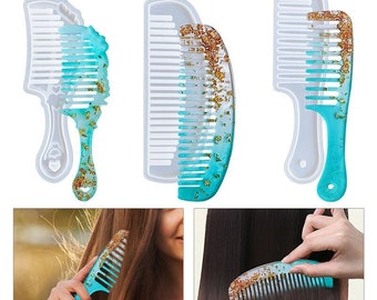 4 styles de moules en résine de peigne/moule en résine pour peigne à cheveux, moule en silicone pour peigne de bain, moule époxy pour peigne à tête de femme, moule en silicone pour peigne en résine