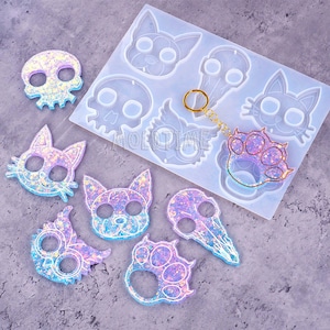 Cat Keychain Resin Mold-Skull Silicone Keychain Mold-Cute Paw pendant mold-Owl Key chain mold-Key holder mold-Epoxy resin Key fob mold