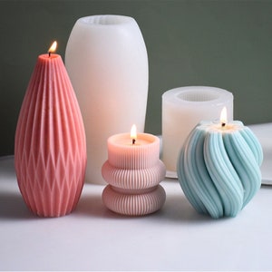 Striped cylindrical candle silicone mold -Scented candle soap silicone mold DIY Handmade Concrete Cement Plaster Home decor Molds