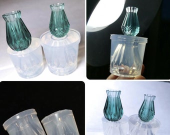 Molde de jarrón en miniatura de 2 estilos, molde de resina para jarrón, molde de silicona para jarrón de flores, molde de juego de comida, molde de botella con patrón exquisito
