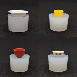 4 Arten Tasche Schüssel Silikonform-Mini-Tasse Harz Form-Mini-Geschirr Form-Miniatur Teller Modell Form-Mini-Essen Spiel Modell Form