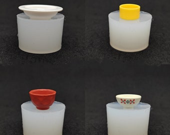 4 estilos Bol de bolsillo molde de silicona-mini taza molde de resina-mini molde de vajilla-molde modelo de placa en miniatura-Mini molde modelo de juego de comida