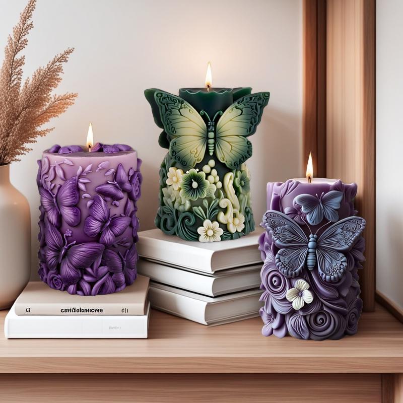 Butterfly Flower Silicone Mold-Butterfly Pillar Candle Mold-Embossed Butterfly Cylinder Candle Mold-Scented Candle Mold