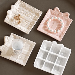 Bogen Tablett Silikon Form-Quadrat Aufbewahrungstablett Form-geprägtes Muster Trinket Dish Harz Form-Beton Kerze Tablett Form-Jesmonit Gipsform