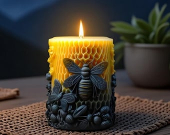 Honey Bee Candle Silicone Mold-Honeycomb Bee Pillar Candle Mold-Embossed Honey Candle Mold-Beeswax Pillar Candle Mold-Soy Wax Candle Mold