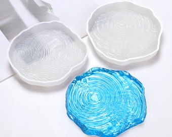 Nouveaux moules en résine de sous-bocks ondulations d'eau-Moule de tapis de tasse rond irrégulier-Moule de sous-bock en silicone ondulation-Moule de tapis de tasse vague-Moule de sous-bock en résine époxy