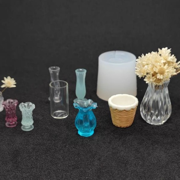 5 Arten Tasche Glas Silikonform-Mini Vase Harz Form-Mini Geschirr Form-Niedliche Miniatur Tasse Modell Form-Mini Essen spielen Modell Form