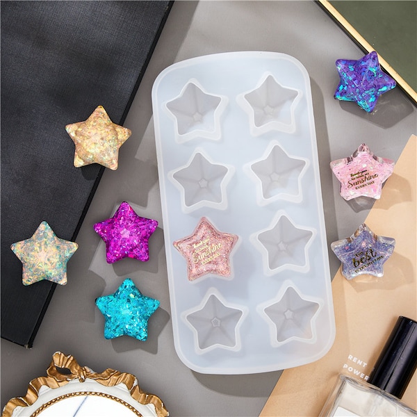 3D Five-pointed star silicone mold-Star resin molds-Resin star mold-8 grids star ice cube mold-Star beads mold-Star Keychain Pendant Mold