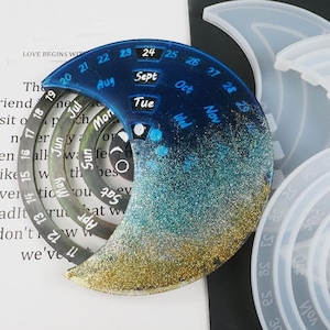 Perpetual Calendar silicone Mold Resin, moon phase round calendar Resin mold, 2021 desk wall calendar, casting crafts epoxy resin supplies