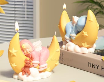 Cartoon maan siliconen mal-maan boot kaars schimmel-slaap baby ornament hars/gips/beton schimmel-geurkaars schimmel-geur steen mal