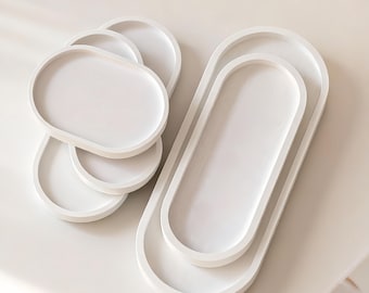 5 tamaños/juego de moldes de silicona para bandejas - Molde ovalado para bandejas de almacenamiento - Molde para bandejas de cemento y hormigón - Molde para decoración de yeso Jesmonite