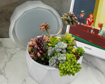 Large Diamond Concrete Flower Pot Mold Silicone 12 Sides Candle Vessel Mold Jesmonite Plaster Mold Creative Bonsai Mold epoxy resin
