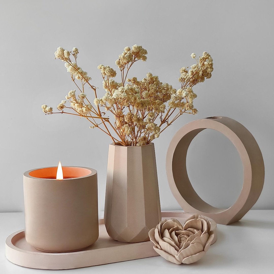 Flower Vase Set Silicone Mold-candle Jar Set Resin Mold-oval Tray