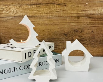 Kerstkaarshouder siliconen mal-huis/kerstboom theelichthouder mal-gips/cement/beton kaarshouder mal-woondecoratie