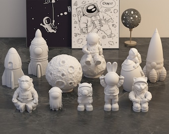 Lindo astronauta silicona molde-astronauta llavero resina molde-cohete espacial molde-hormigón planeta luna molde-cohete vela molde-silicona luna molde