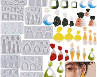 Stampo in silicone per orecchini, stampo in silicone per orecchini in resina, triangolo, rombico, cuore, mezzaluna, ovale, forma a goccia, stampo in silicone per orecchini