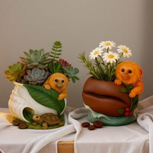 Flowerpot Silicone Mold-Animal Candle Jar Mold-Turtle and Monkey Concrete Succulent Planter Mold-Jesmonite Plaster Candle Vessel Mold