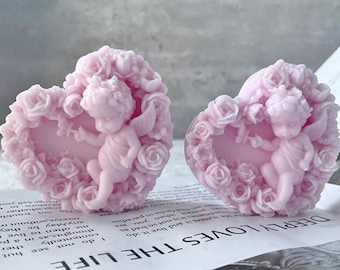 Angel Silicone Candle Mold-Cute Heart Angel Candle Mold-Rose Heart Candle Mold-Valentine's Day Candle Mold-Angel Aromatherapy Plaster Mold